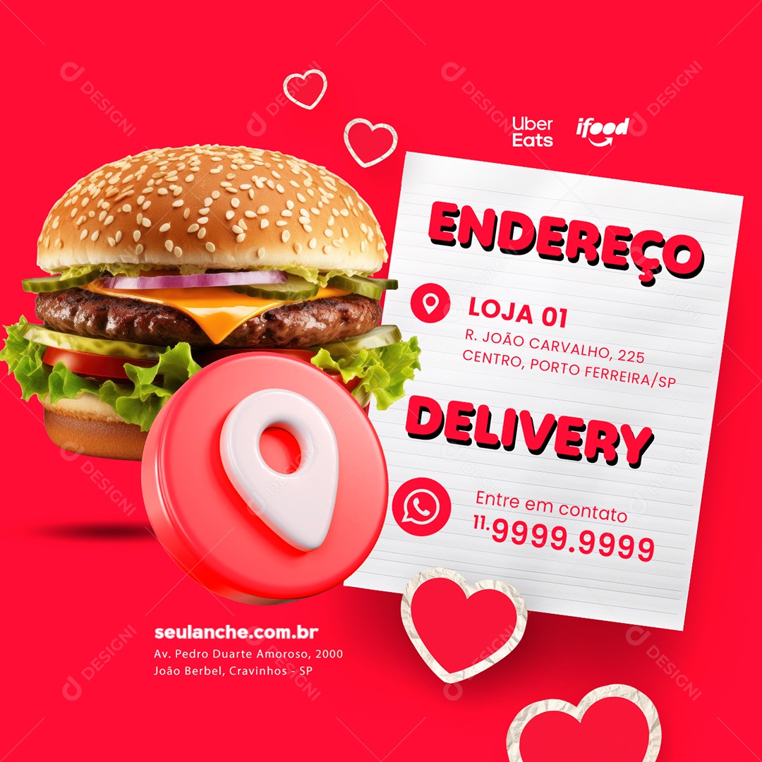 Hambúrguer Endereço Delivery Social Media PSD Editável