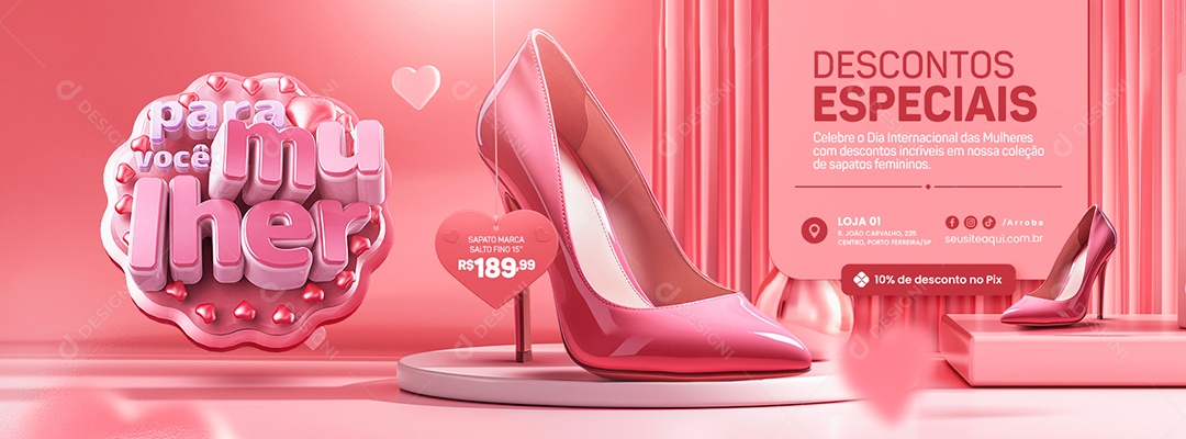 Banner Loja De Sapatos Dia das Mulheres para você mulher Salto Fino Social Media PSD Editável
