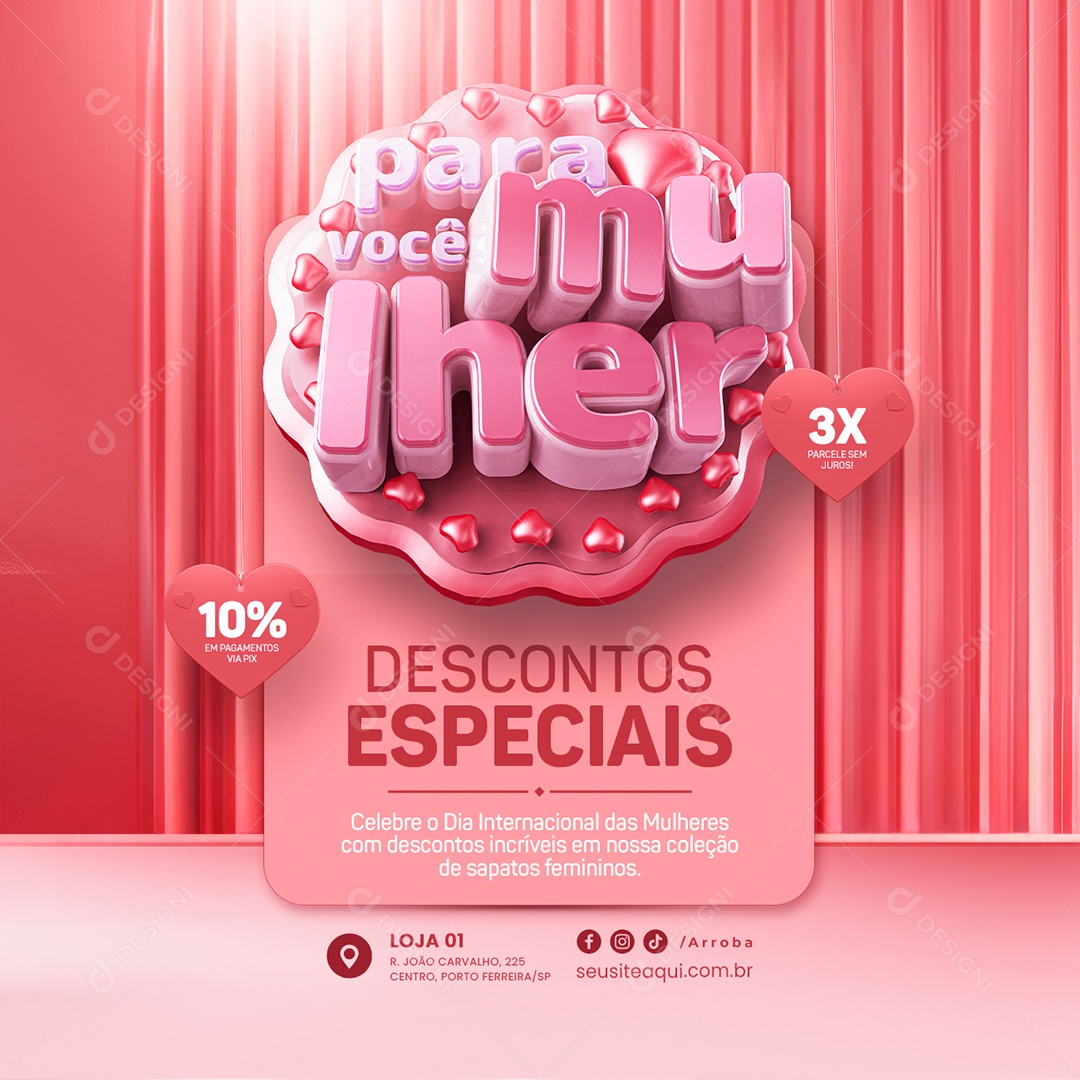 Social Media Loja De Sapatos Dia das Mulheres para você mulher descontos PSD Editável