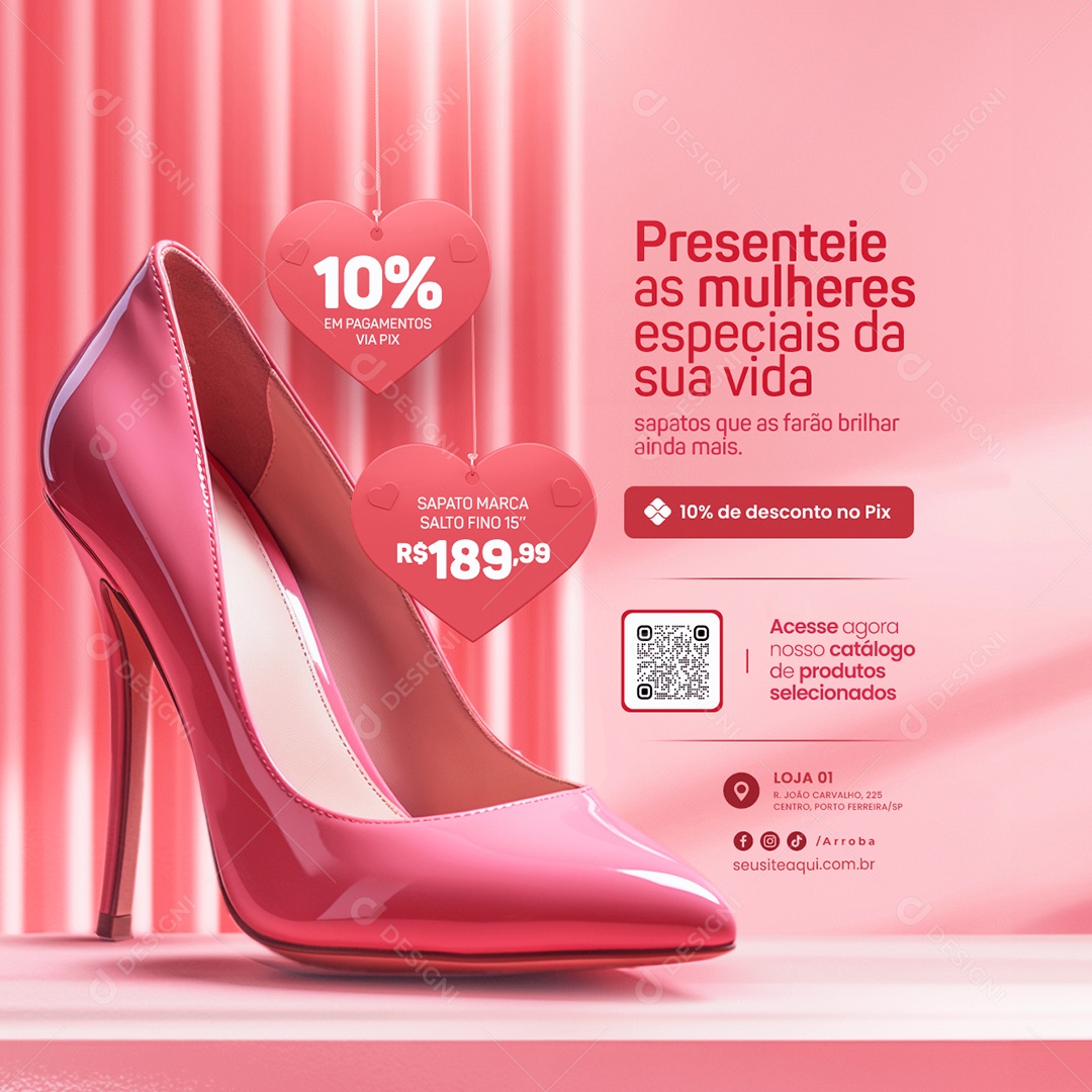 Social Media Loja De Sapatos Dia das Mulheres Salto Fino 10% de desconto no Pix PSD Editável