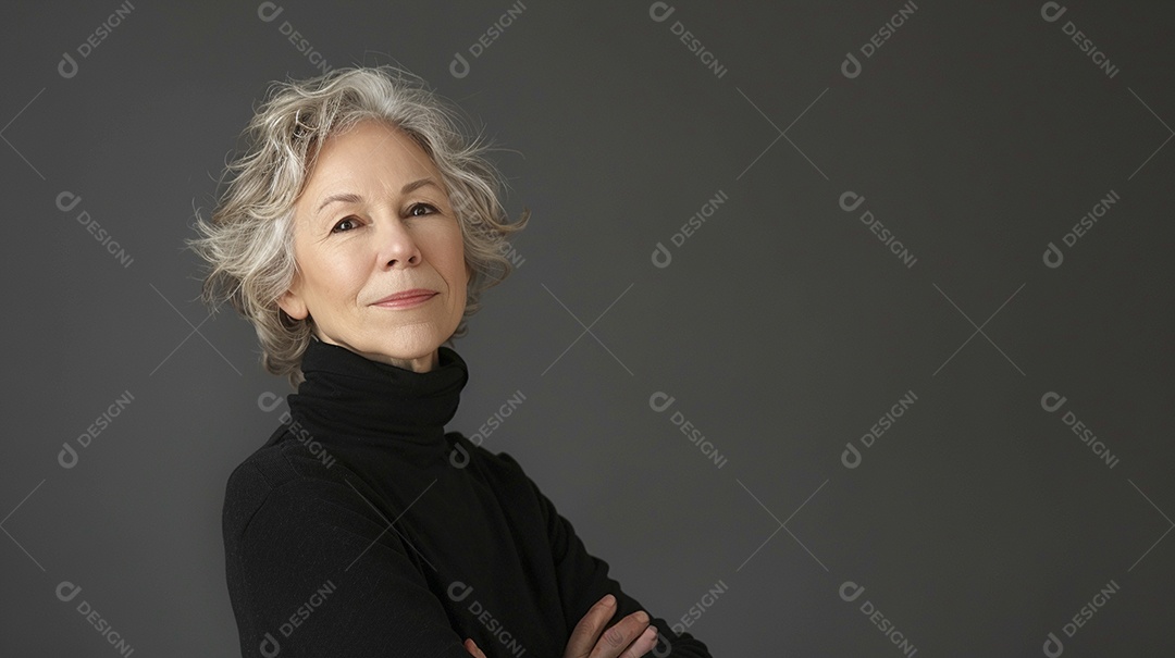 Mulher de 50 anos expressando afeto isolada em fundo de cor amarela