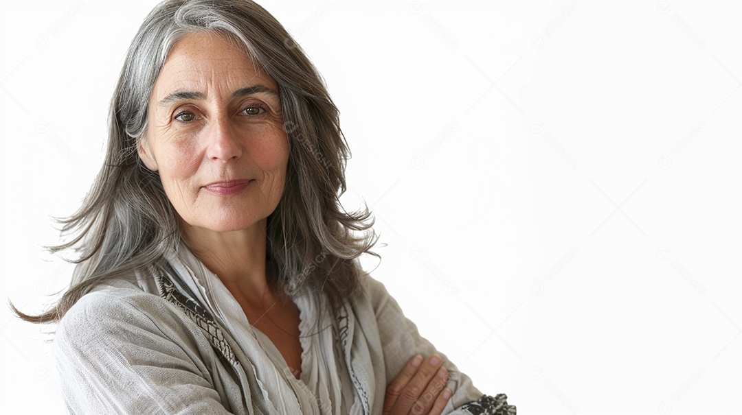 Mulher de 50 anos expressando afeto