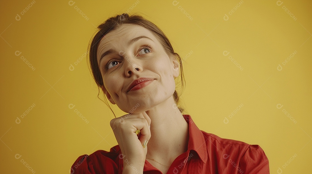 Mulher de 50 anos expressando afeto isolada em fundo de cor amarela
