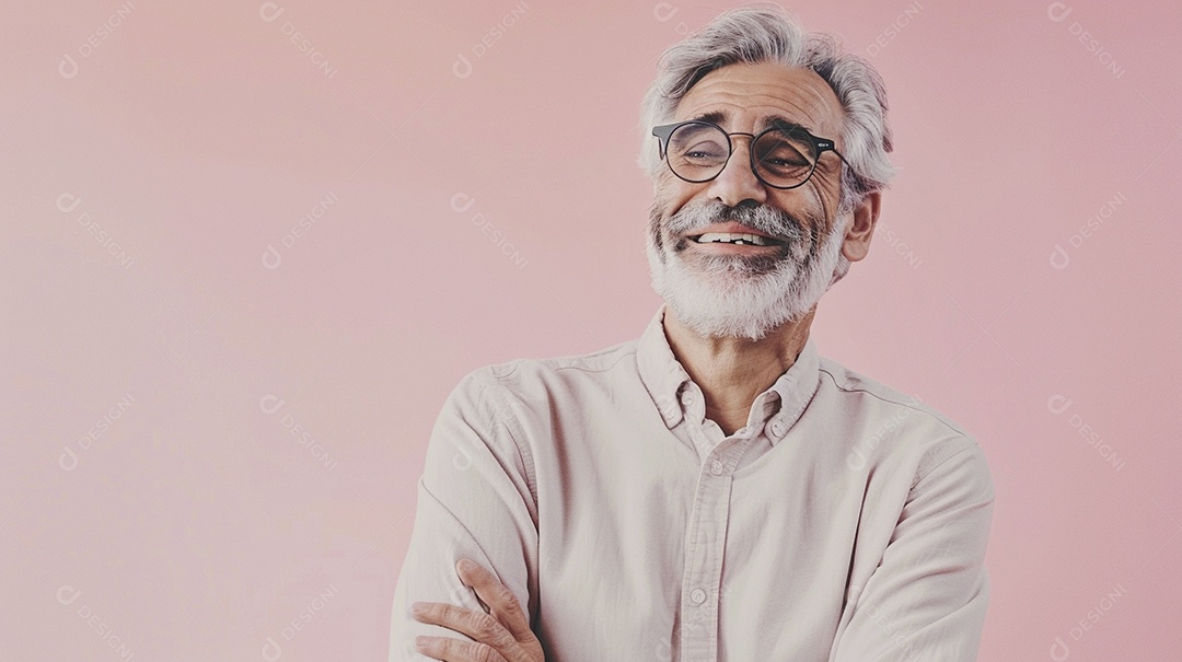Homem de 50 anos expressando afeto isolado em fundo de cor roxa