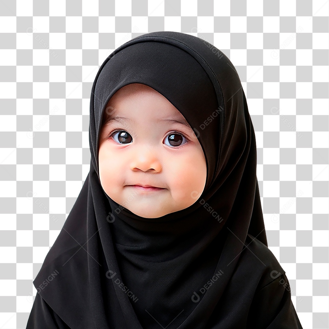 Bebê Muçulmana com Hijab Preto PNG Transparente