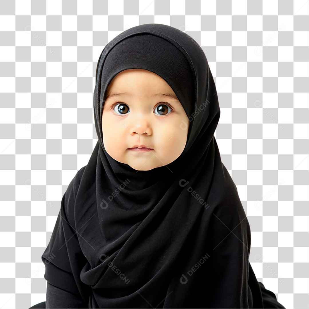 Bebê Muçulmana com Hijab Preto PNG Transparente