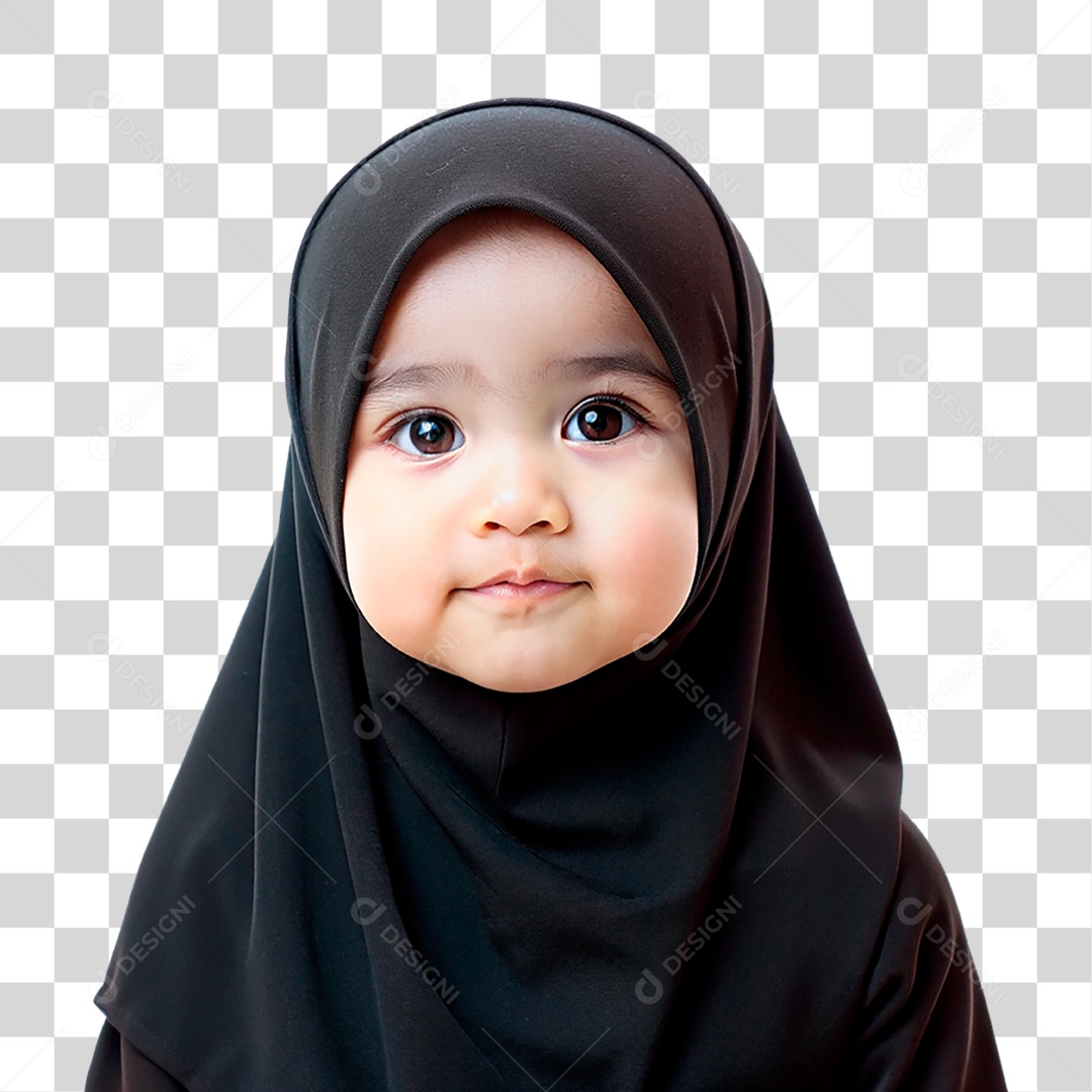 Bebê Muçulmana com Hijab Preto PNG Transparente