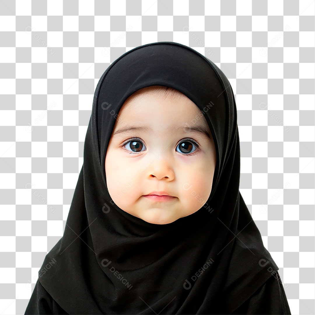 Bebê Muçulmana com Hijab Preto PNG Transparente