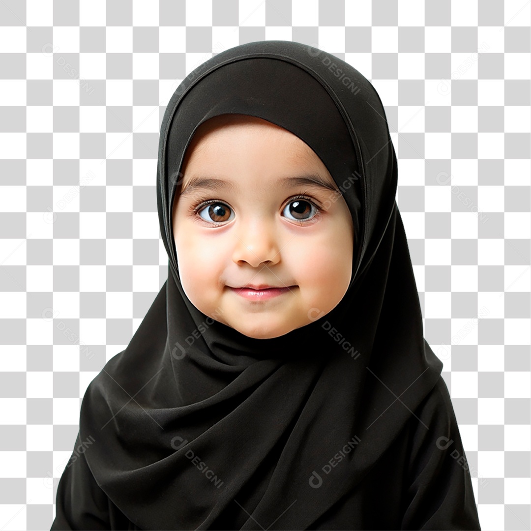 Bebê Muçulmana com Hijab Preto PNG Transparente