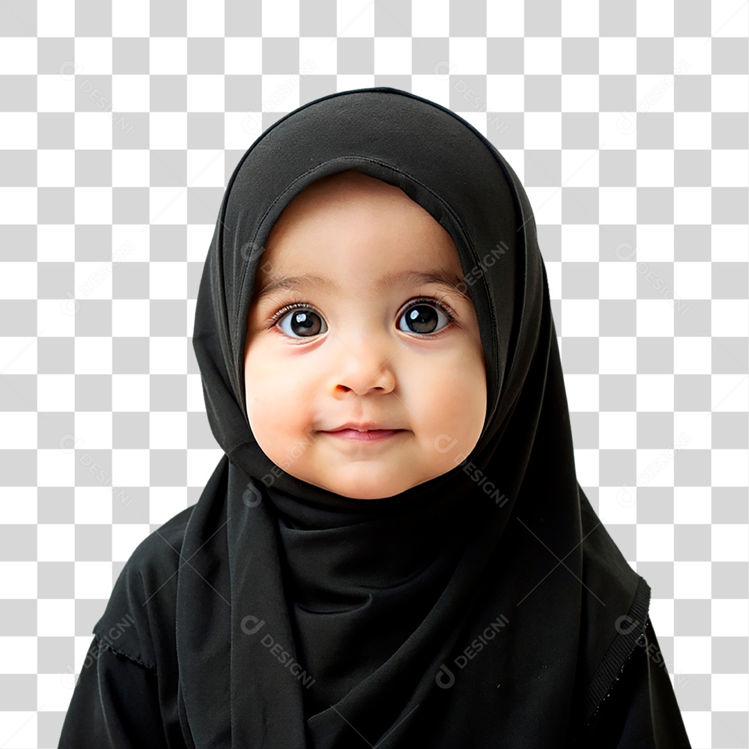 Bebê Muçulmana com Hijab Preto PNG Transparente