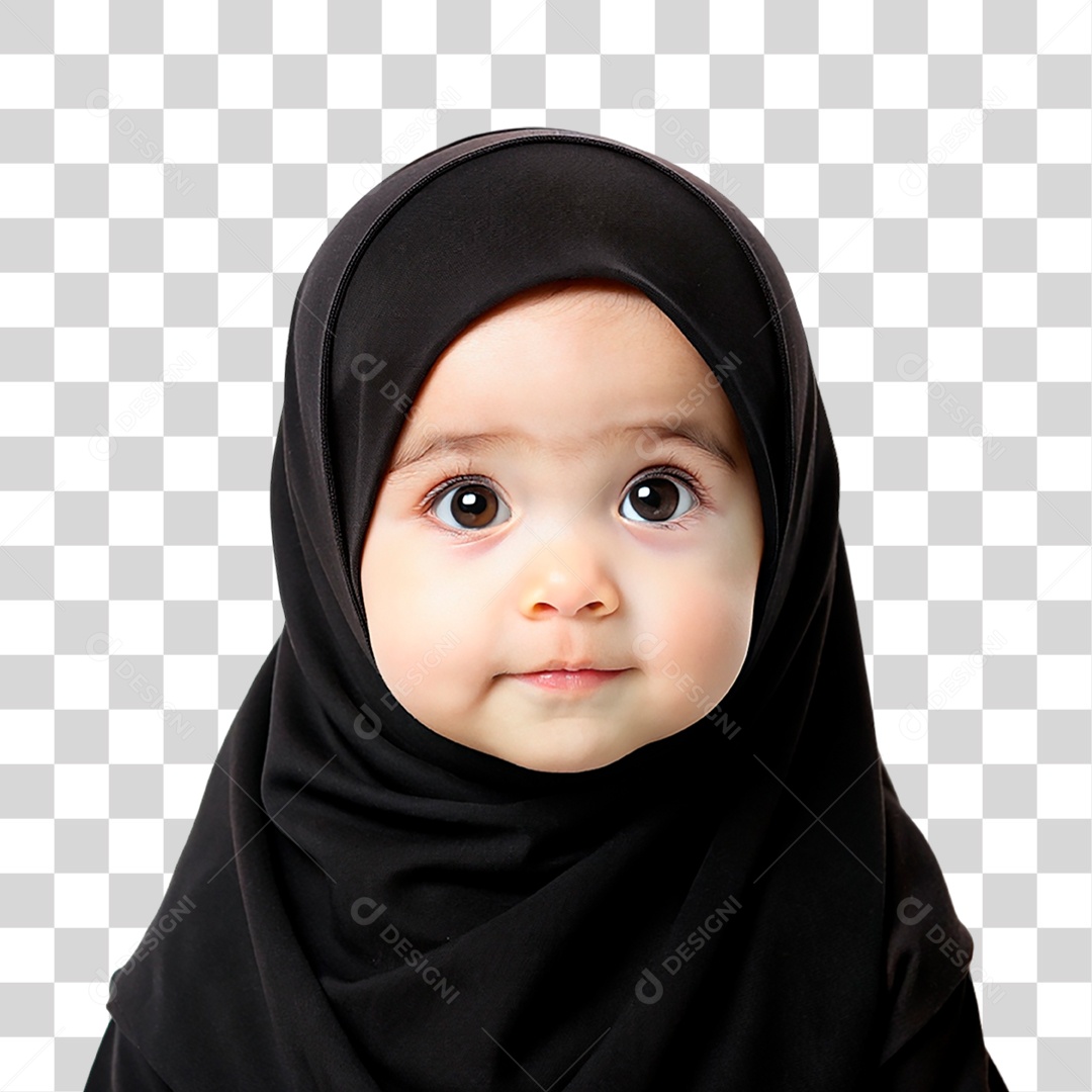 Bebê Muçulmana com Hijab Preto PNG Transparente