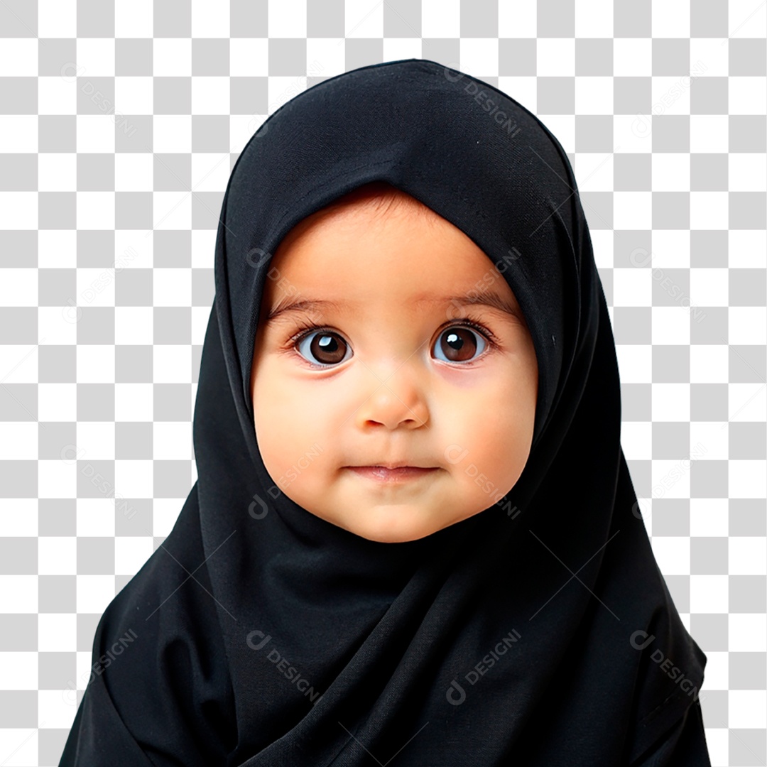 Bebê Muçulmana com Hijab Preto PNG Transparente