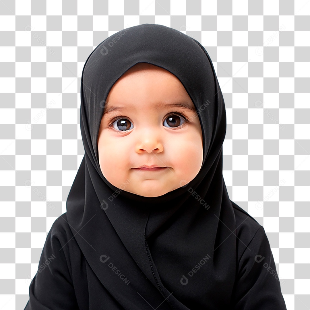 Bebê Muçulmana com Hijab Preto PNG Transparente