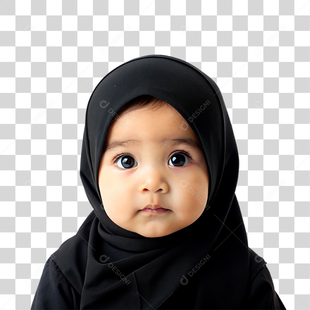 Bebê Muçulmana com Hijab Preto PNG Transparente