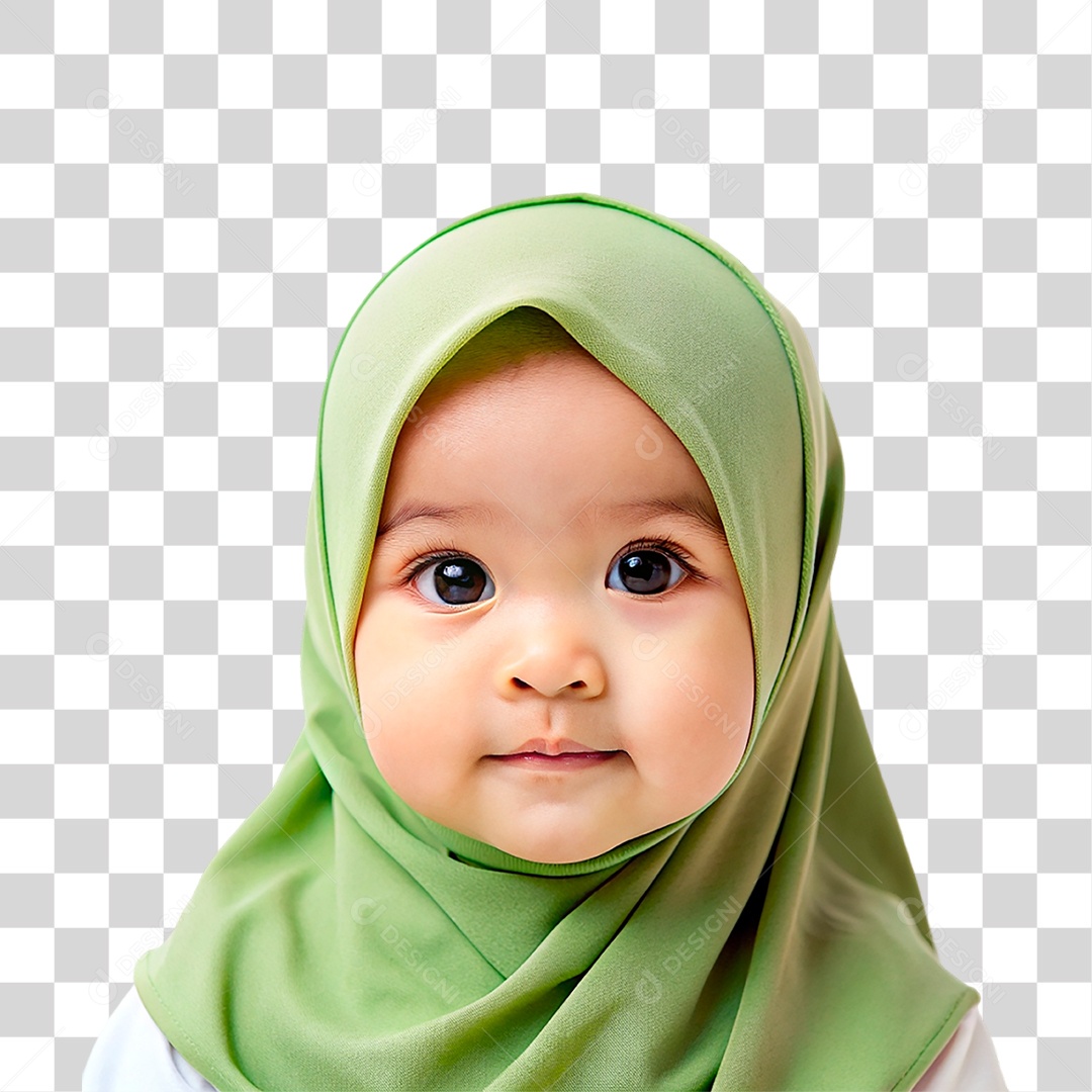 Bebê Muçulmana com Hijab Amarelo PNG Transparente