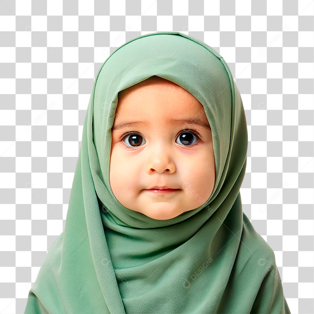 Bebê Muçulmana com Hijab Amarelo PNG Transparente