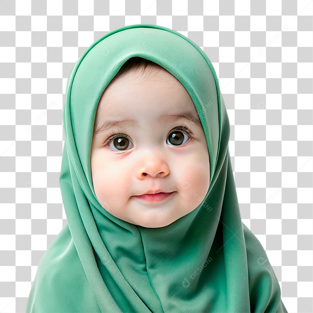 Bebê Muçulmana com Hijab Amarelo PNG Transparente