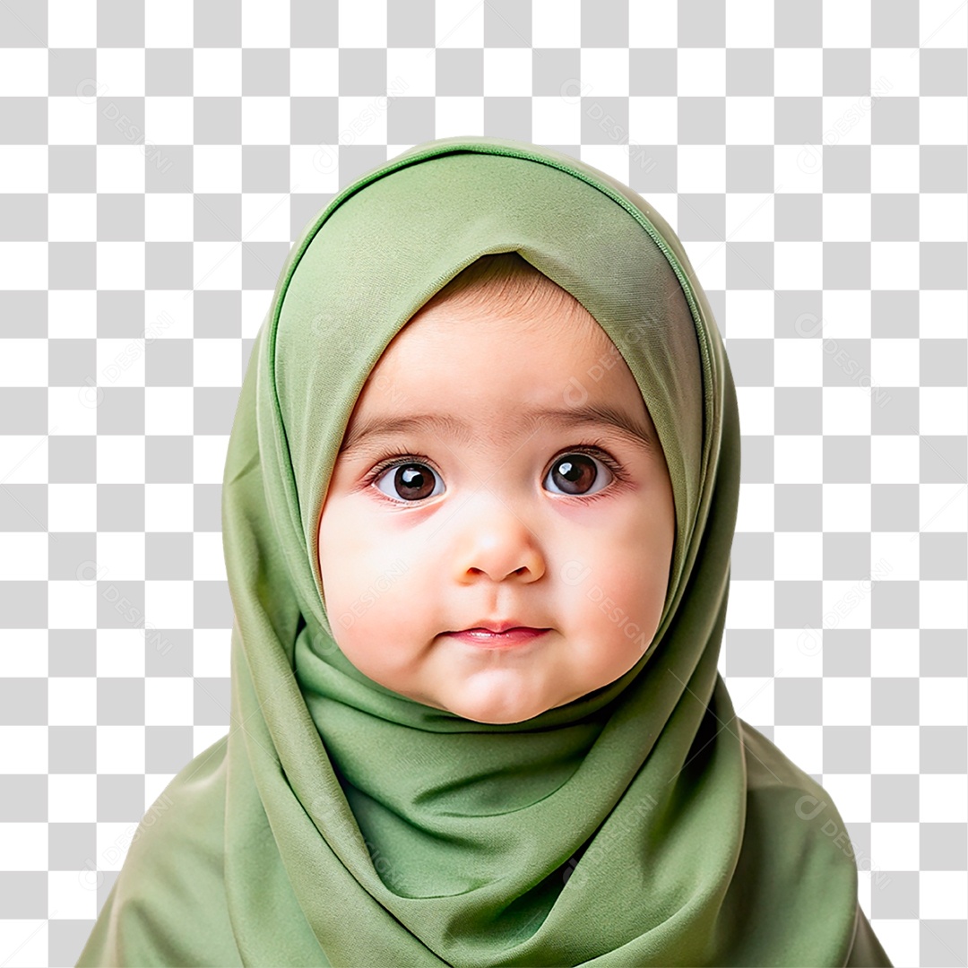 Bebê Muçulmana com Hijab Verde PNG Transparente