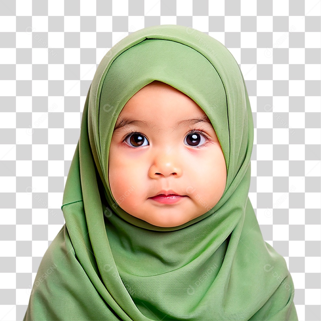 Bebê Muçulmana com Hijab Amarelo PNG Transparente