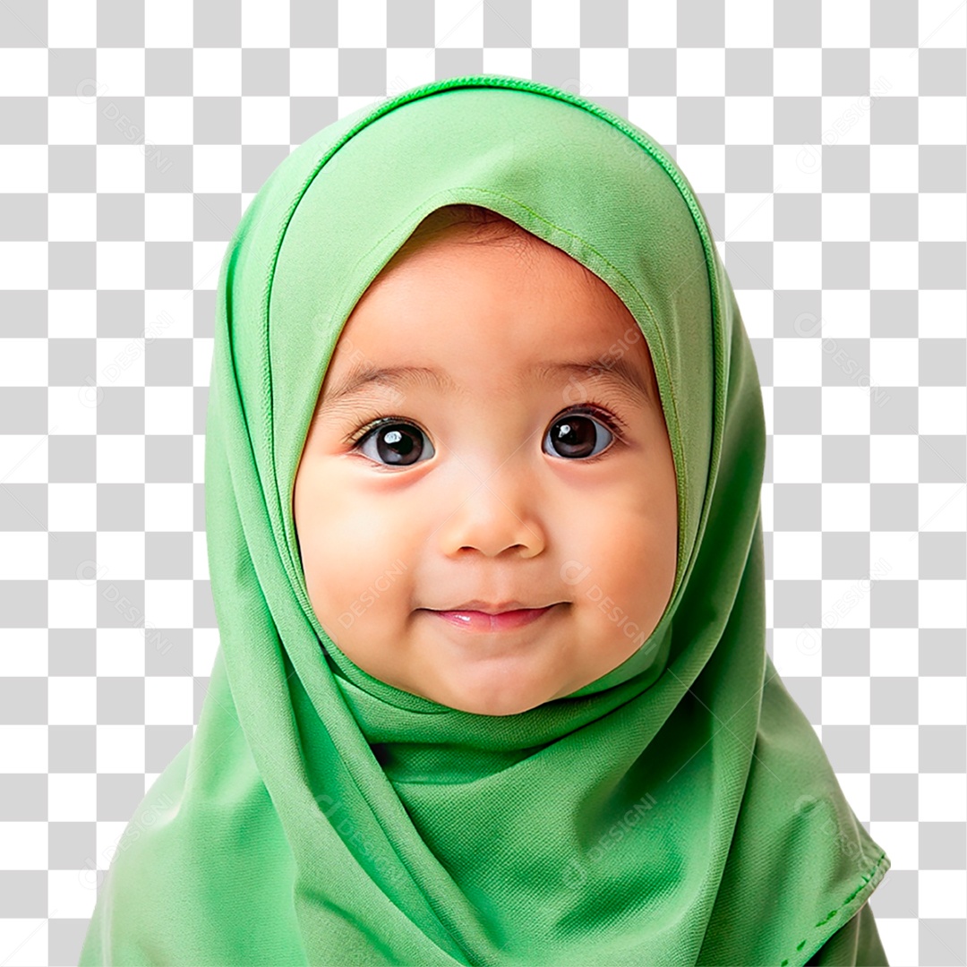 Bebê Muçulmana com Hijab Amarelo PNG Transparente