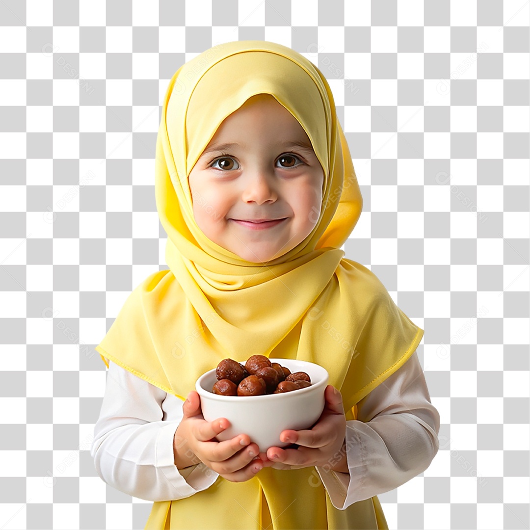 Bebê Muçulmana com Hijab Preto PNG Transparente