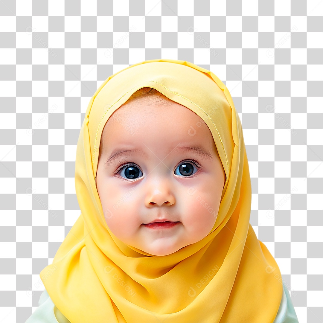 Bebê Muçulmana com Hijab Amarelo PNG Transparente