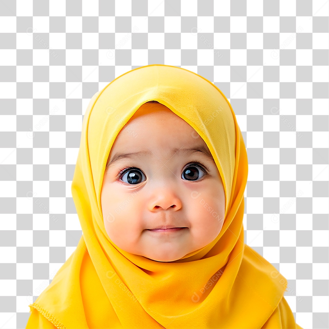 Bebê Muçulmana com Hijab Amarelo PNG Transparente
