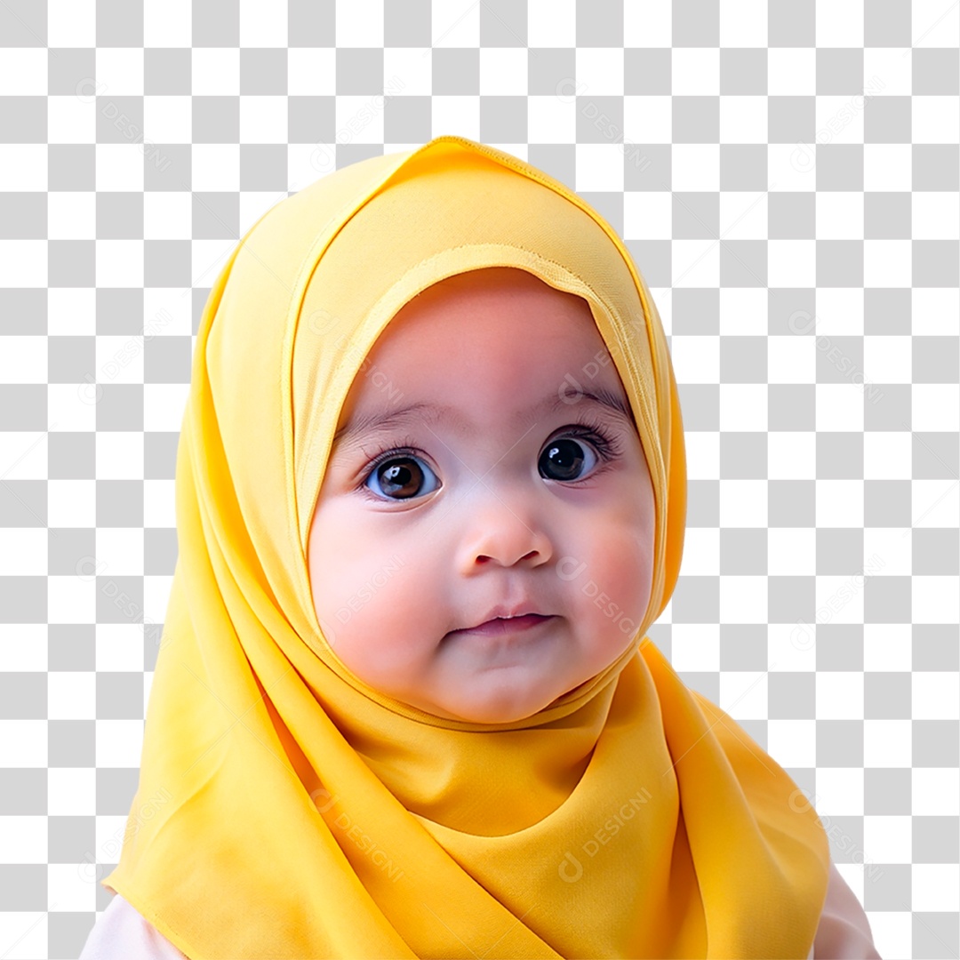 Bebê Muçulmana com Hijab Amarelo PNG Transparente