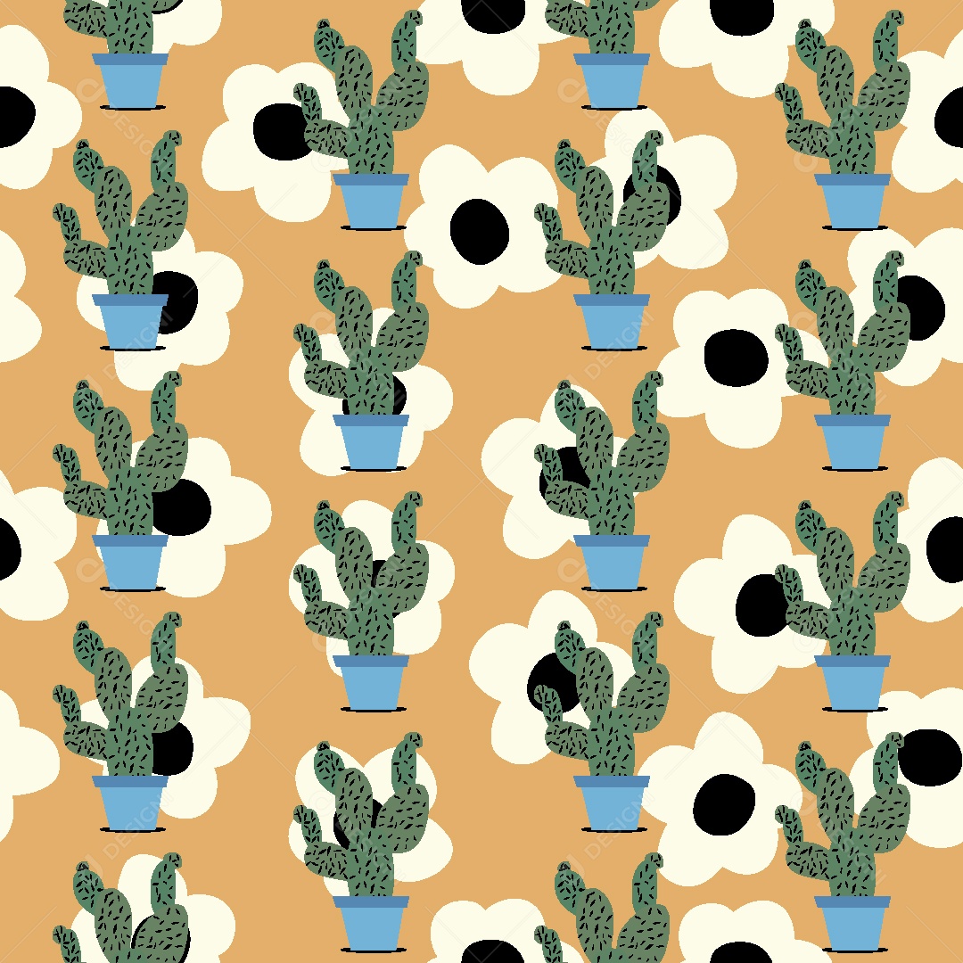 Estampa de Cactos Ilustração Vetor EPS