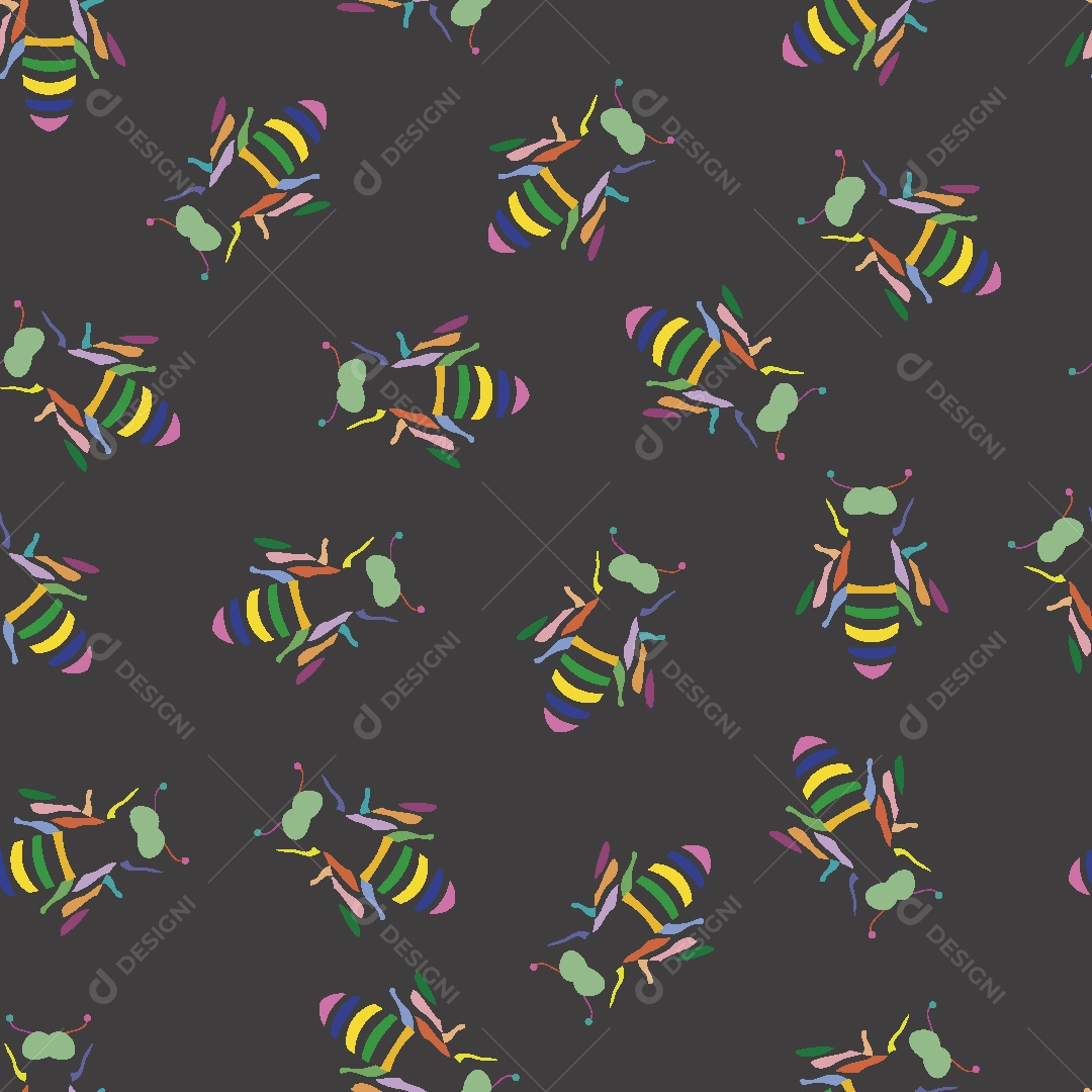 Estampa de Abelhas Coloridas Ilustração Vetor EPS