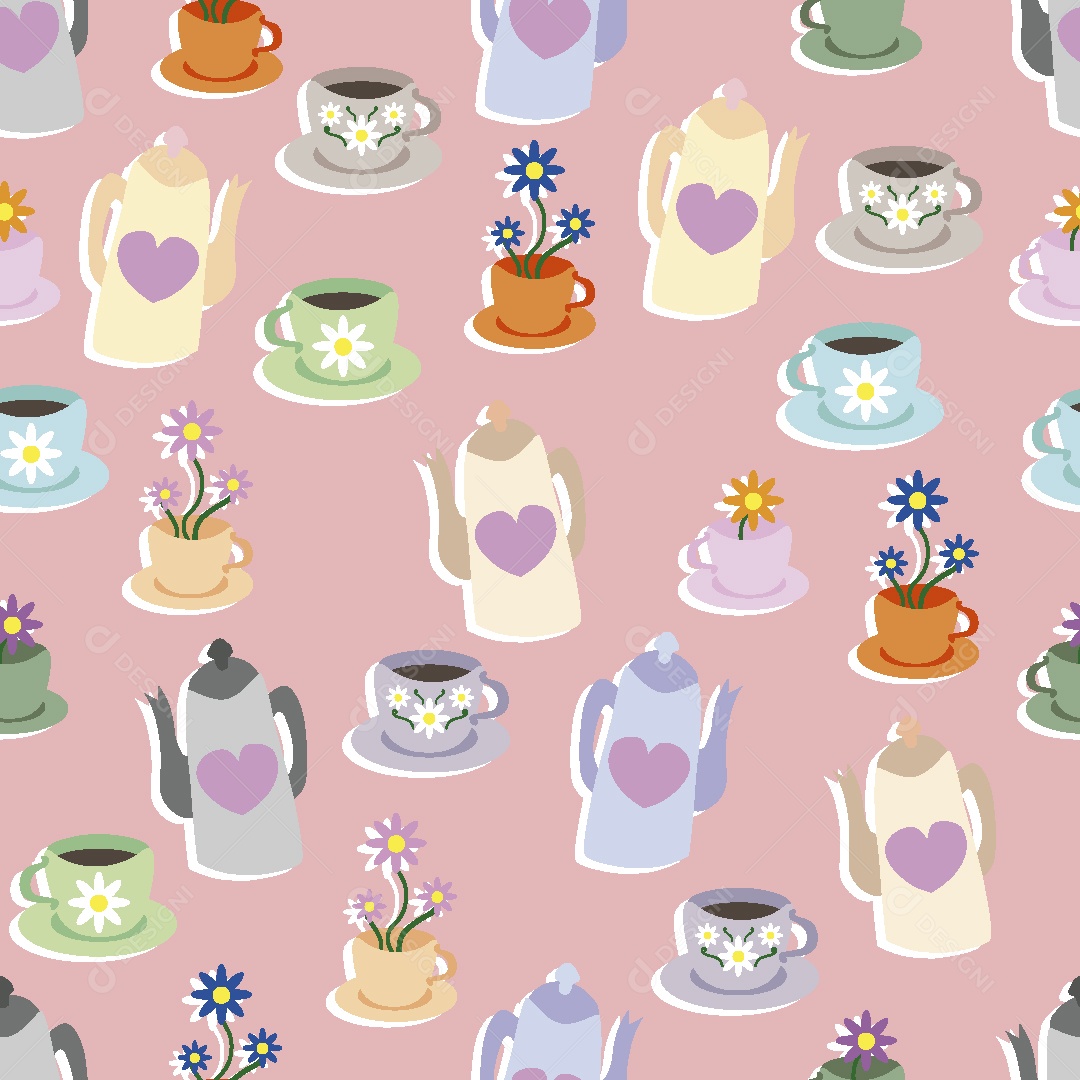 Estampa de Xicaras Coloridas Ilustração Vetor EPS