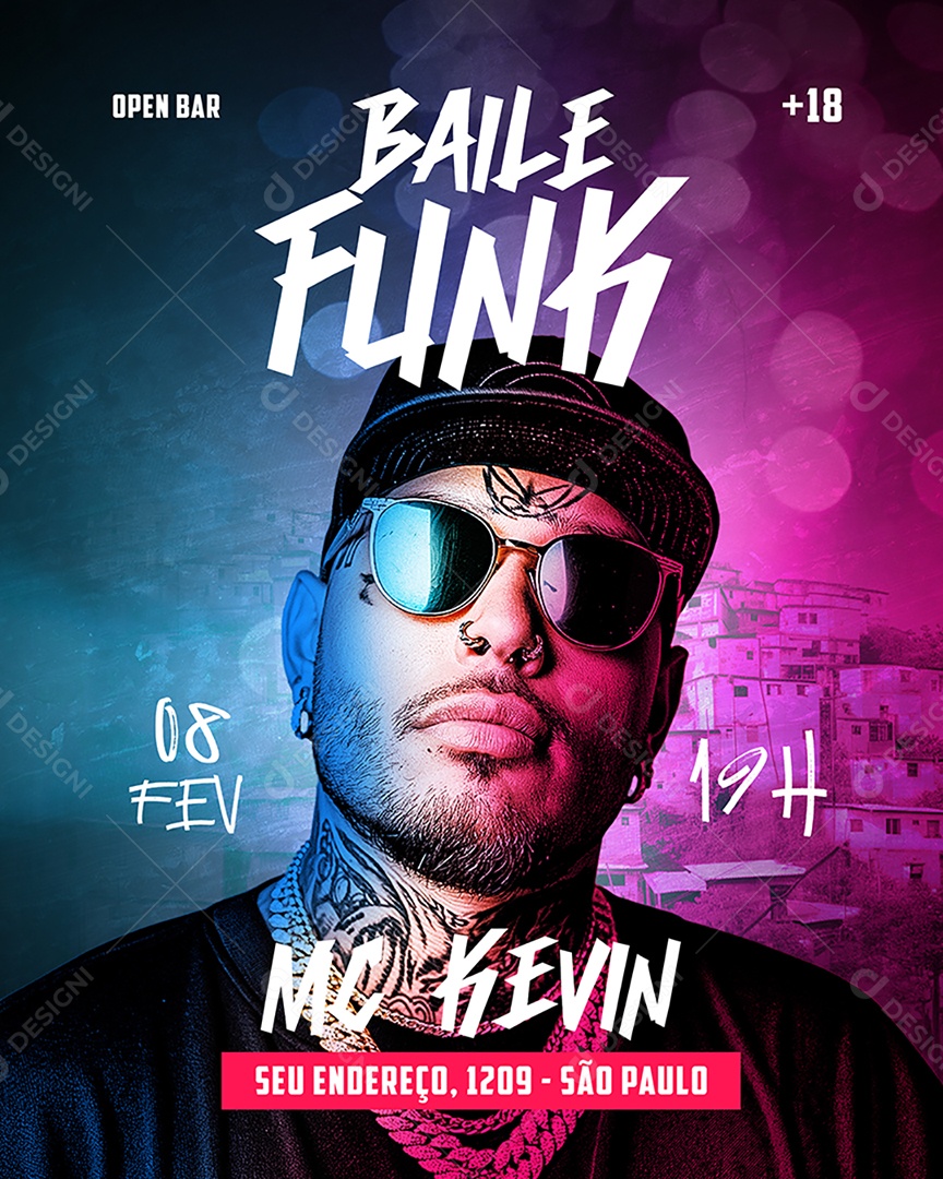 Flyer Baile Funk Mc Kevin Social Media PSD Editável