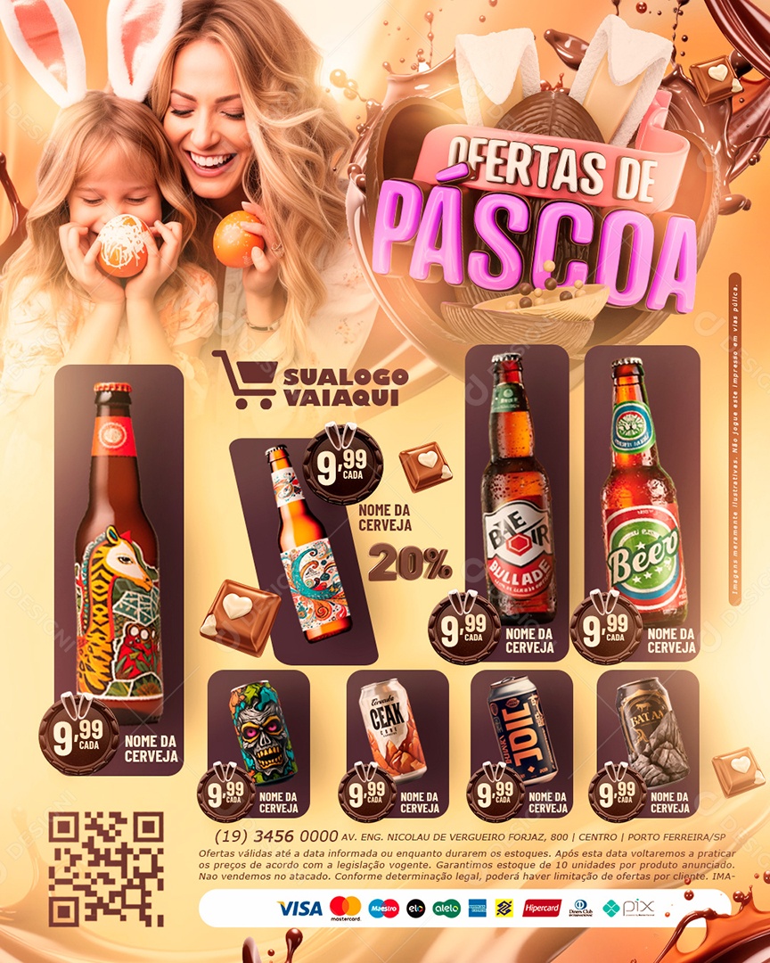 Tabloide Ofertas de Páscoa Cervejas Distribuidora de Bebidas Social Media PSD Editável
