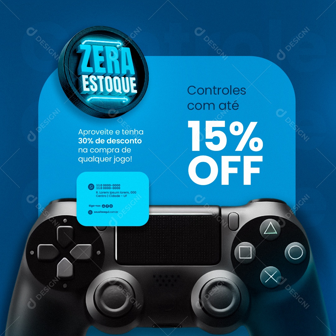 Informática Zera Estoque Controles com até 15% Off Social Media PSD Editável