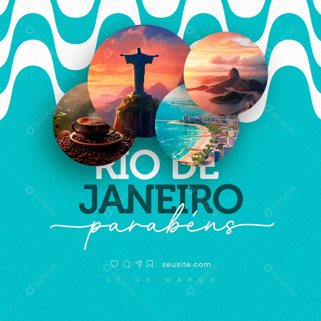 Rio de Janeiro 01 De Março parabéns Social Media PSD Editável