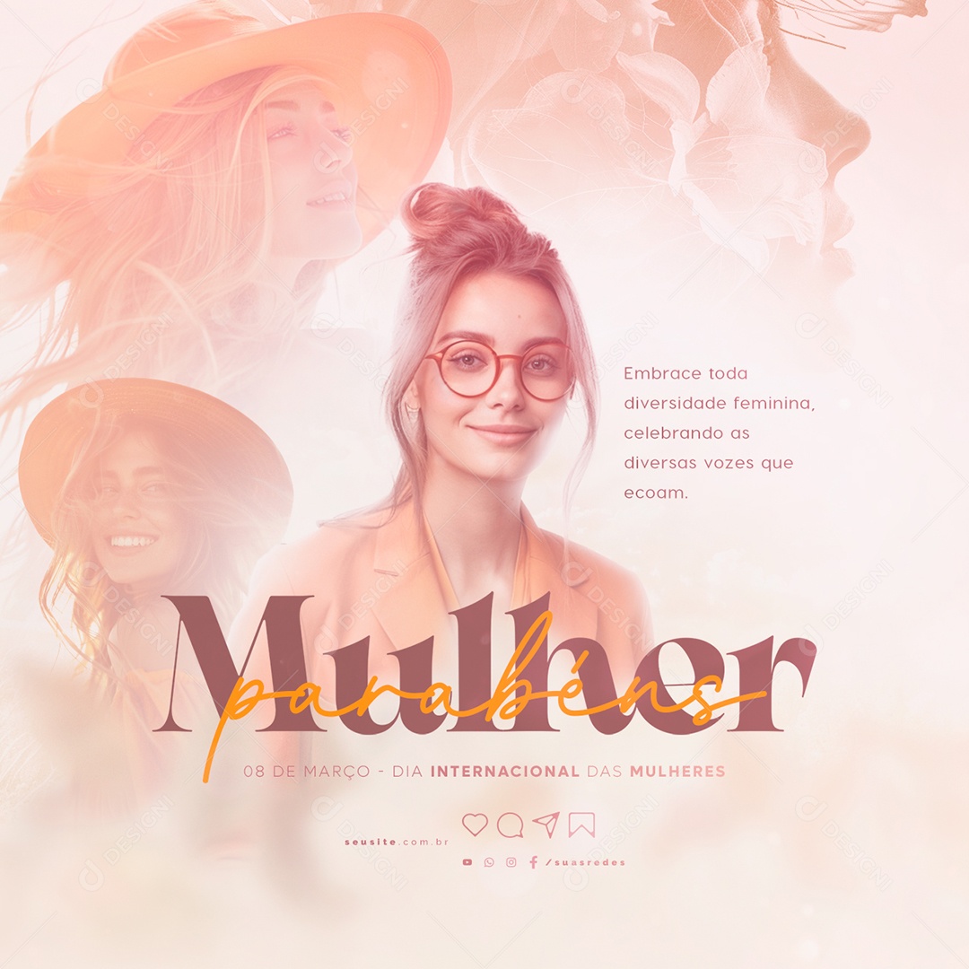 Dia Internacional das Mulheres 08 De Março parabéns Social Media PSD Editável