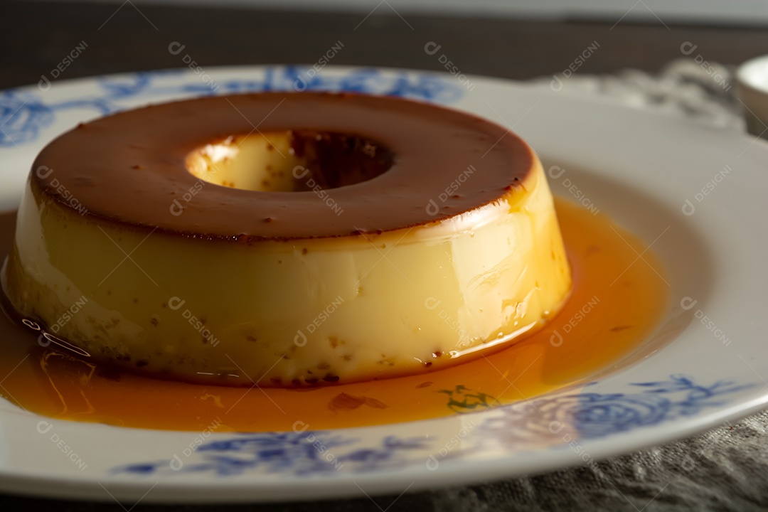 Pudim de leite condensado lindo e saboroso com colher ao lado