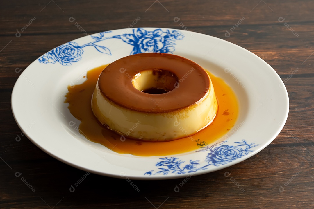 Pudim de leite tradicional brasileiro com calda de açúcar