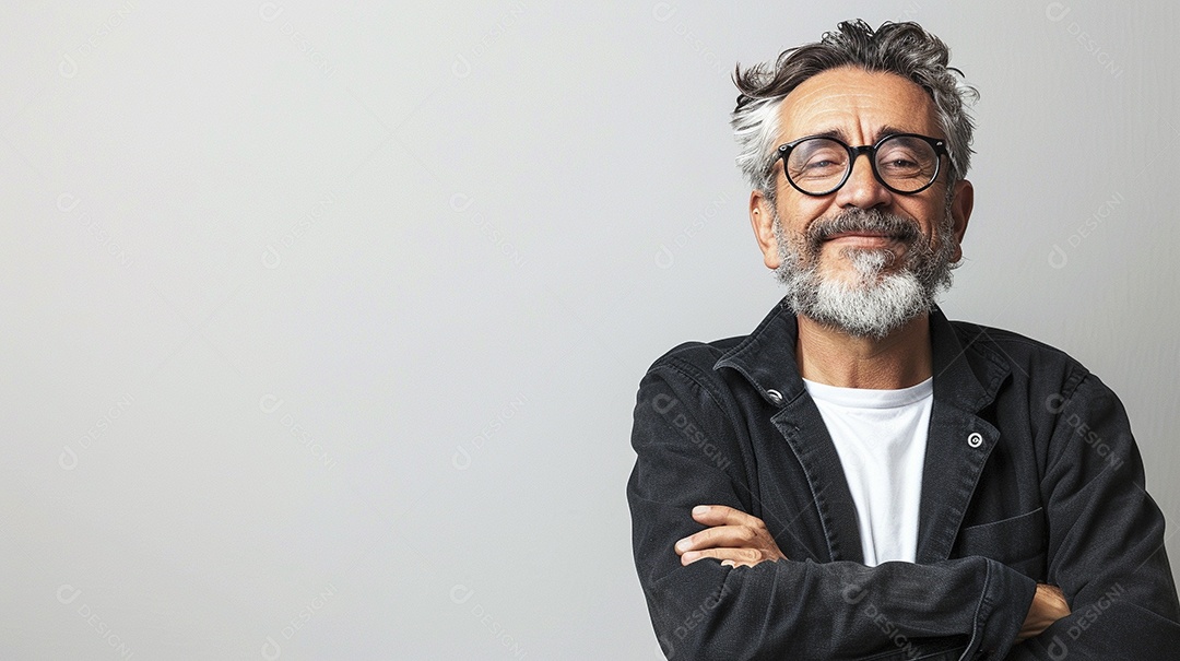 Homem de 50 anos expressando afeto isolado em fundo de cor roxa