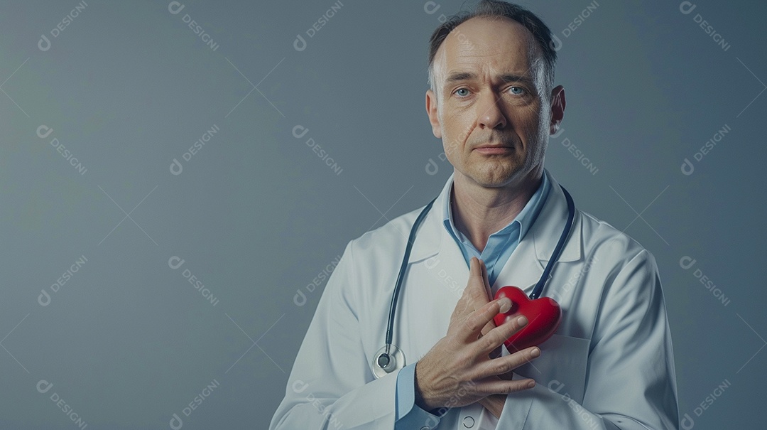Doctor male with expressing Affection - with copy space - isolated on gray color background_12