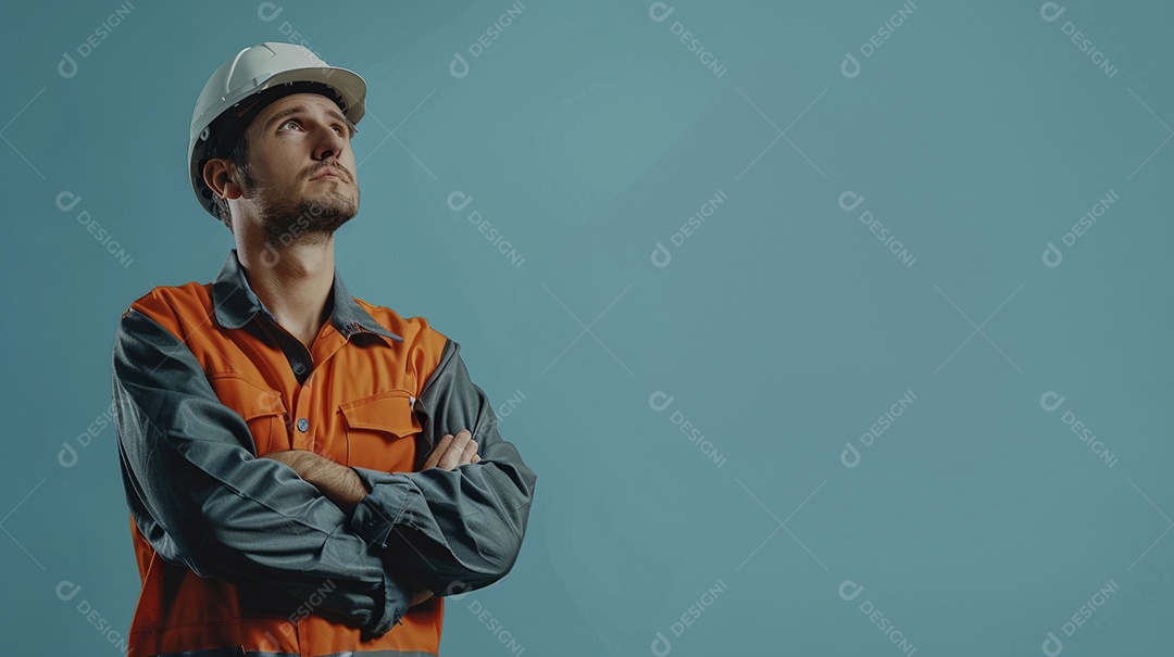 Engenheiro masculino expressando afeto isolado em fundo de cor azul