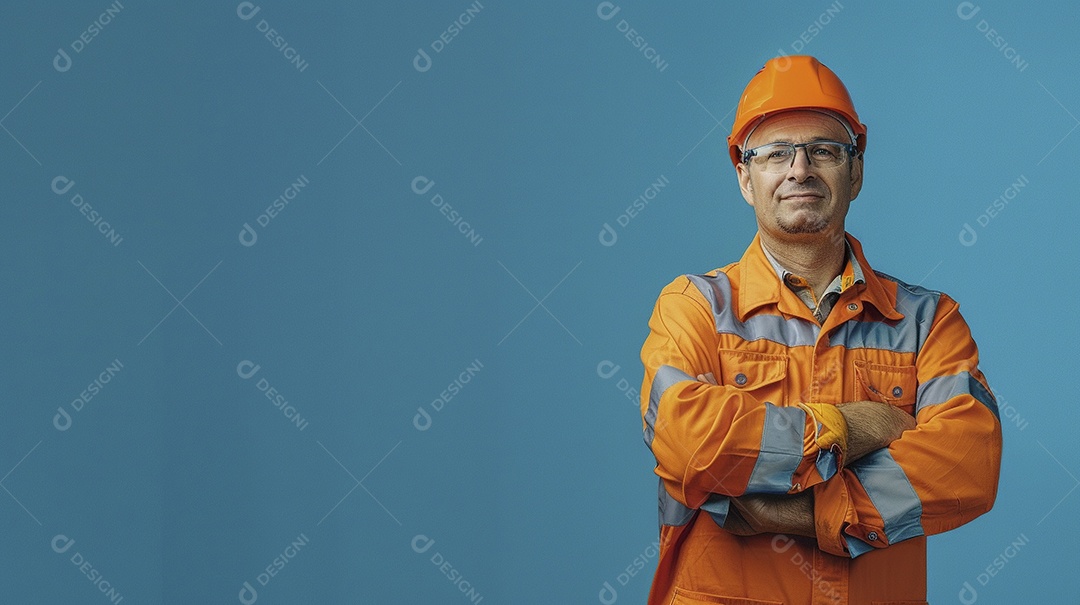 Engenheiro masculino expressando afeto isolado em fundo de cor azul