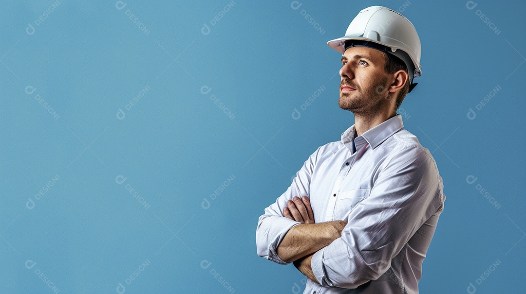 Engenheiro masculino expressando afeto isolado em fundo de cor azul