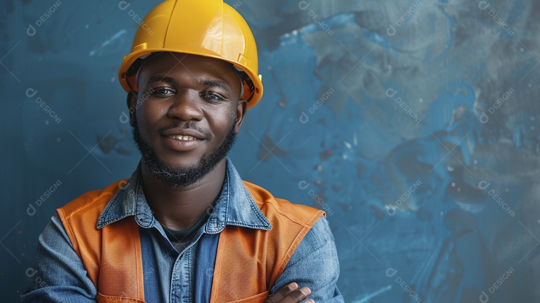 Engenheiro masculino expressando afeto isolado em fundo de cor azul