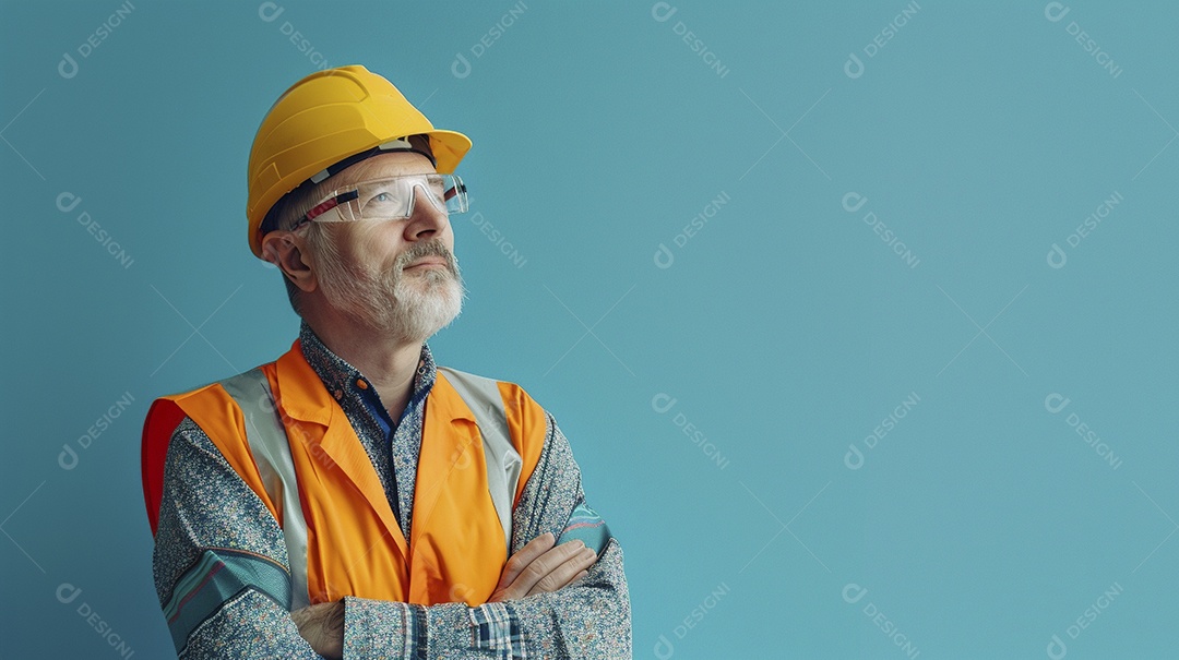 Engenheiro masculino expressando afeto isolado em fundo de cor azul