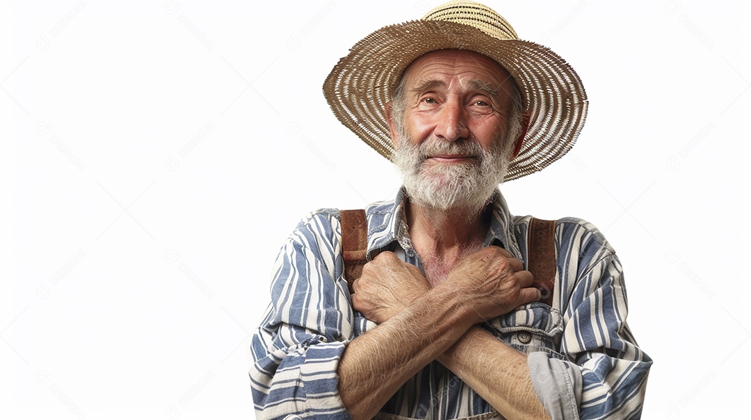 Homem agricultor expressando afeto isolado