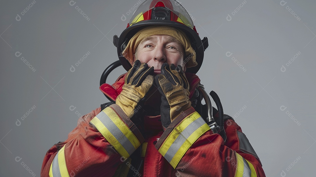 Homem bombeiro expressando afeto