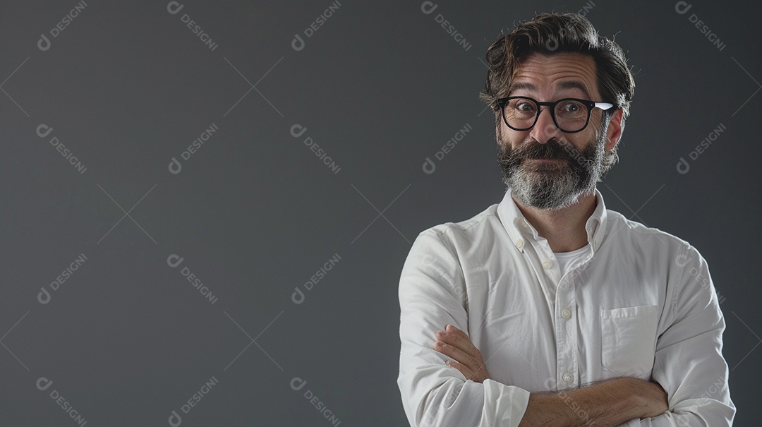 Diretor masculino expressando afeto isolado em fundo de cor amarela