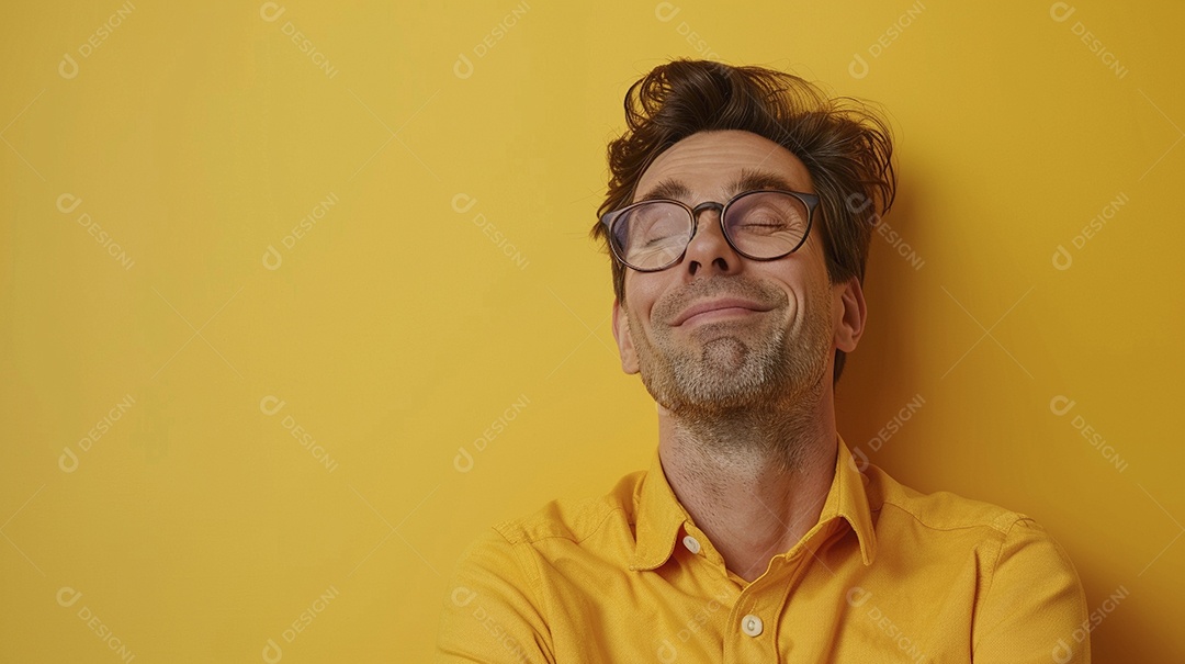 Diretor masculino expressando afeto isolado em fundo de cor amarela