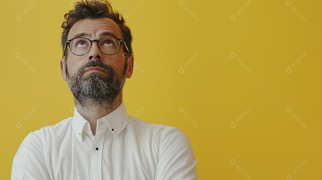 Diretor masculino expressando afeto isolado em fundo de cor amarela